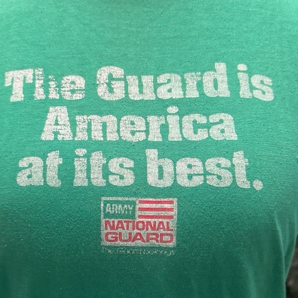Hanes Fifty Fifty Combed Vintage Tee Green Graphic Womens Shirt National Guard M - Picture 2 of 9